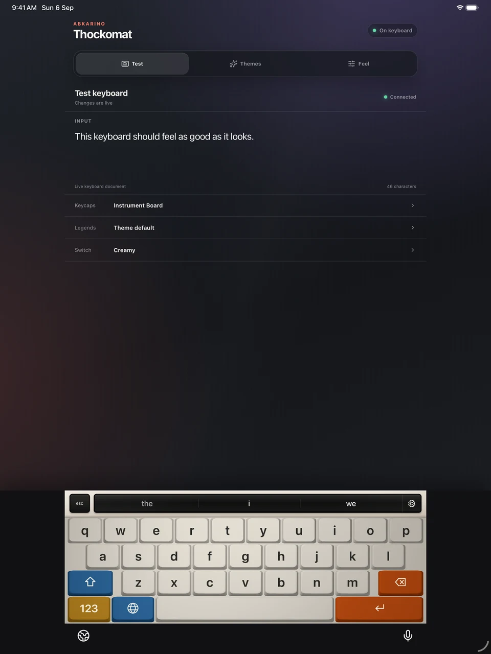 Thockomat Studio on iPad with the ivory Instrument Board keyboard